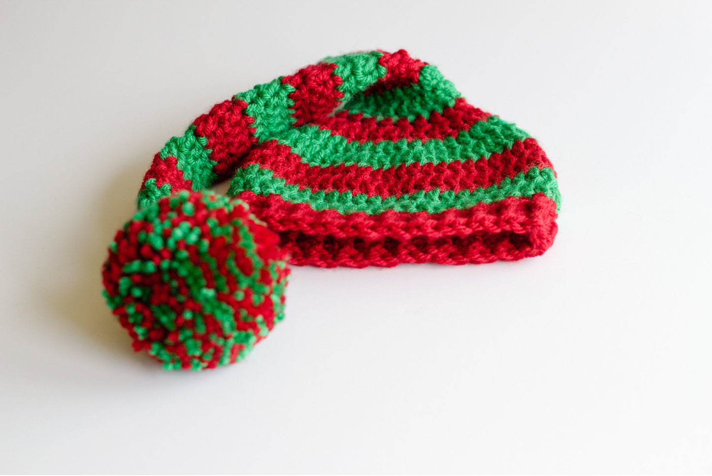 Crochet Christmas Elf Hat: Red and Green Long Tail Stocking Cap