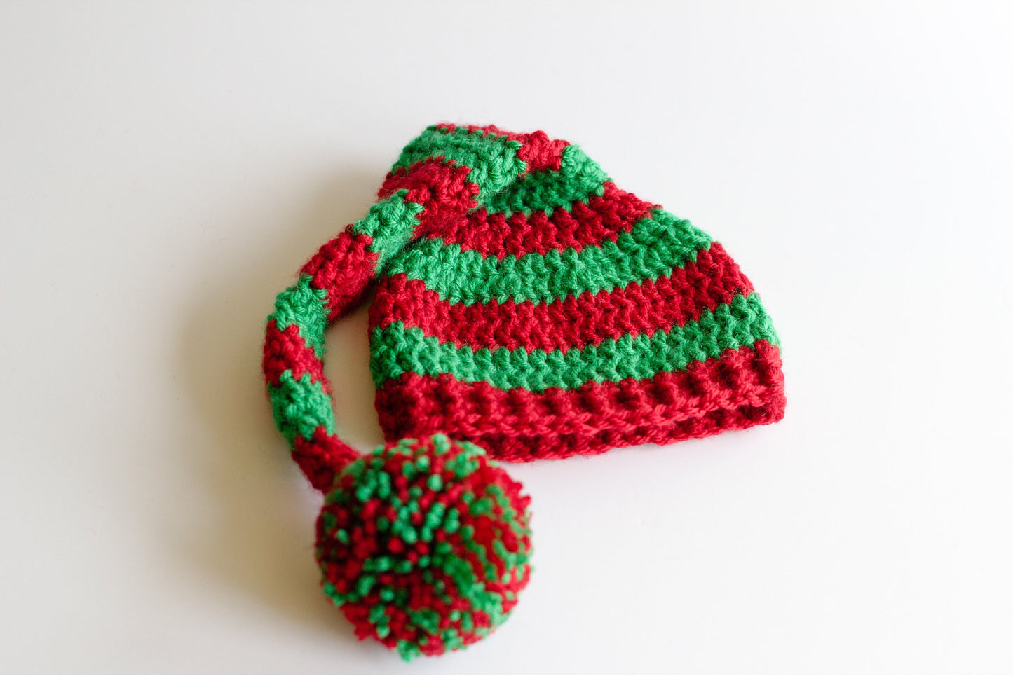 Crochet Christmas Elf Hat: Red and Green Long Tail Stocking Cap