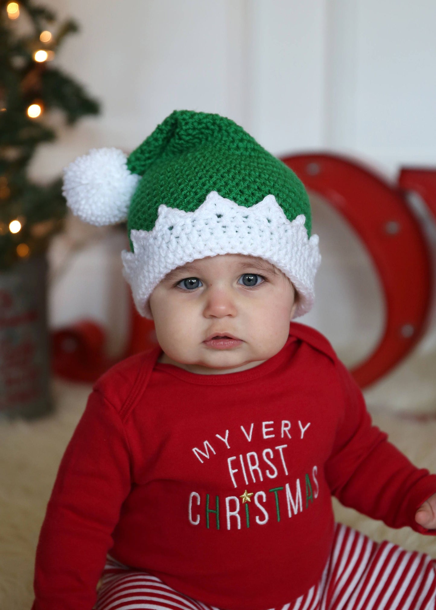 Crochet Green Elf Hat: Christmas Holiday Baby to Toddler/Child