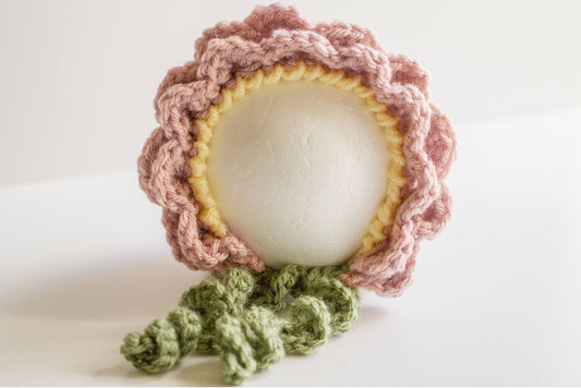 Crochet Rosy Pink Flower Bonnet: Newborn to Toddler