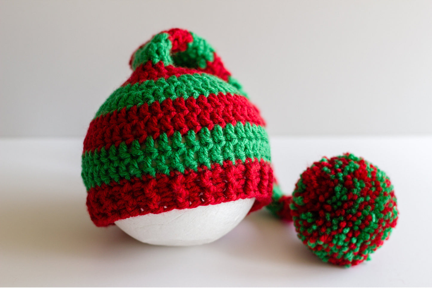 Crochet Christmas Elf Hat: Red and Green Long Tail Stocking Cap