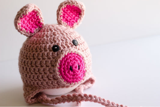 Crochet Pig Hat: Newborn to Child, Photo Prop