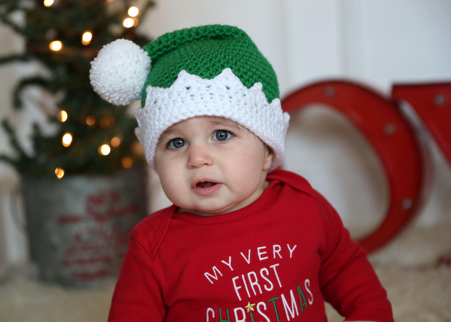 Crochet Green Elf Hat: Christmas Holiday Baby to Toddler/Child